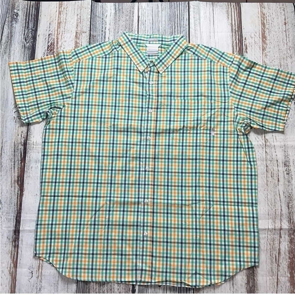 COLUMBIA Men's Rapid Rivers Il Short Sleeve Shirt Green/Blue/Orange Size XXL
